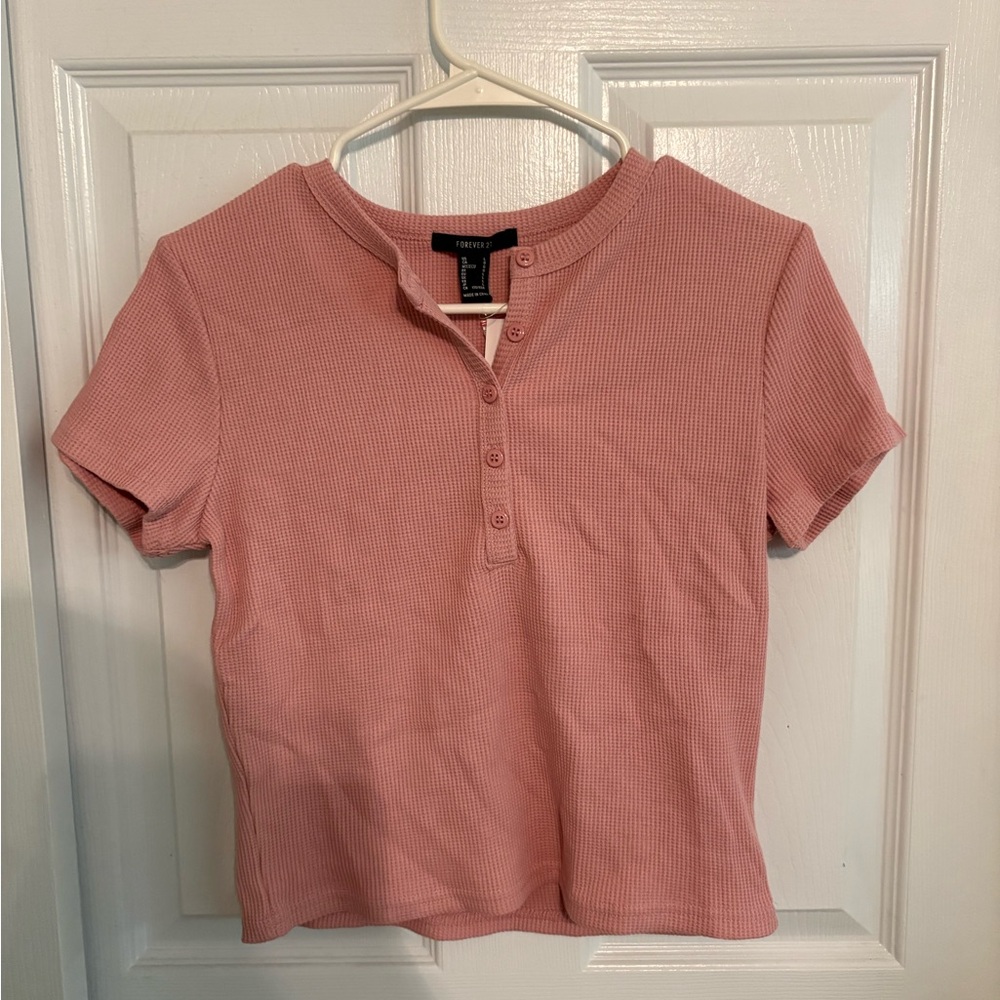 Forever 21 Pink Button-Up Ribbed Tee